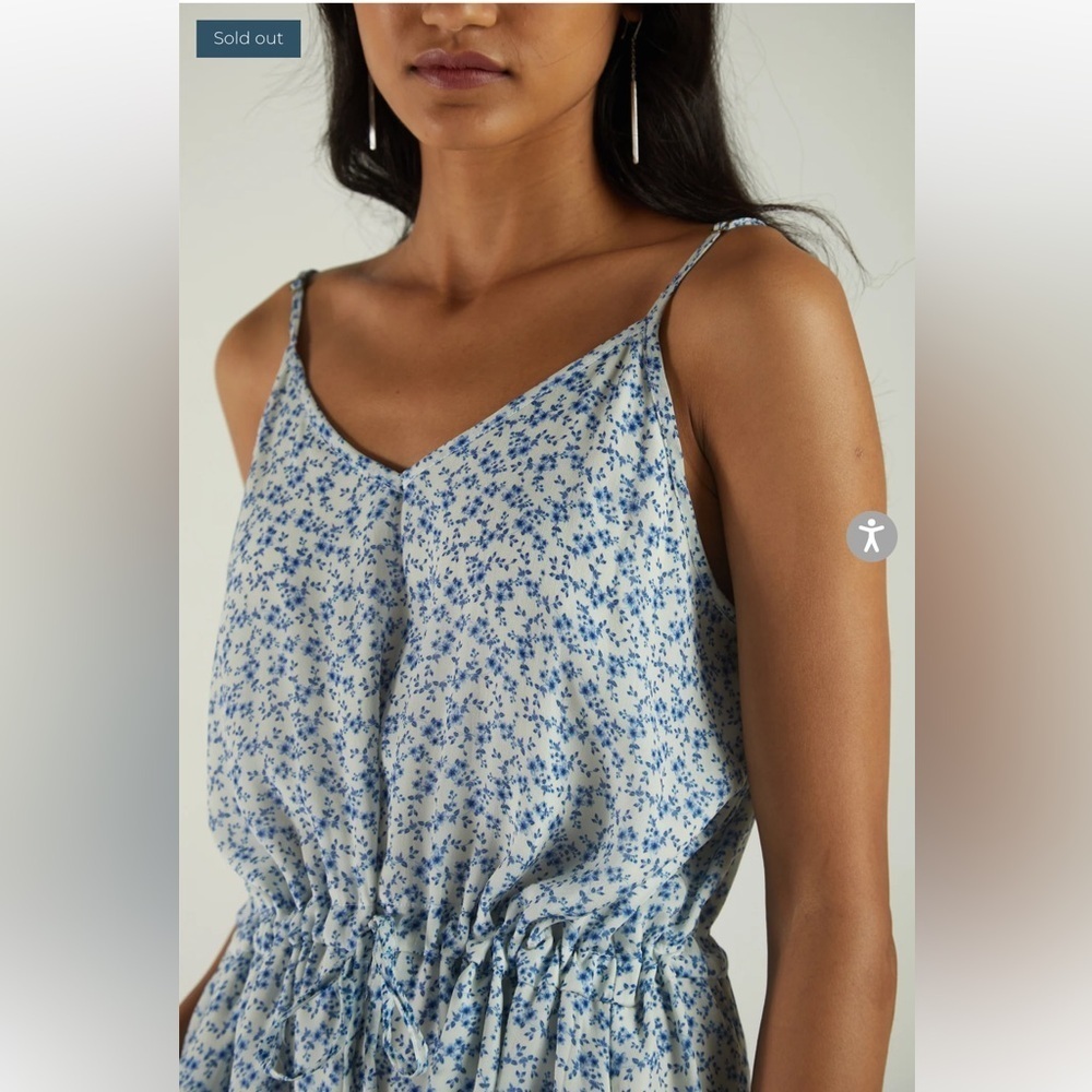 Reistor‎ Midi Dress MED Ditsy Floral Tie Waist Cupro Cottagecore Garden Prairie